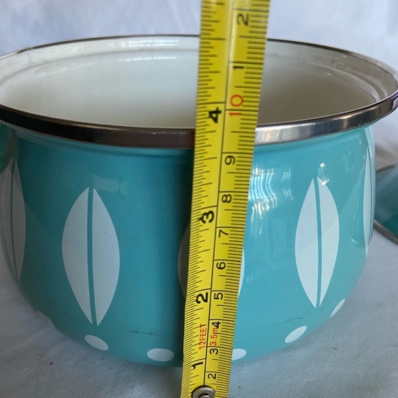 MCM 1.5 qt Lidded saucepan White Lotus on Turquoise Blue Scandinavian Vintage - Picture 10 of 13